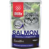 BLITZ Кон. д/кошек Лосось с индейкой в соусе ПАУЧ 85г*24