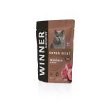 71077 WINNER Extra Meat Корм пауч полнорационный для взрослых кошек с чувствительным пищеварением с Телятиной в желе 80гр *24