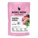 #(С)BOWL WOW 62815 Hair & Skin пауч для здоровой кожи и шерсти кошек, кусочки в соусе, с индейкой и шпинатом 85г*12 15%