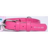 *32937 CoLLaR Glamour Ошейник кожаный, двойной  прошитый без украшений, 30-39см*20мм, розовый