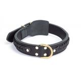 *GRIPALLE Риччи 40-60G 3650 Ошейник кожаный двухслойный с косичкой для собак, фурнитура из латуни 40мм*60см, Черный*15